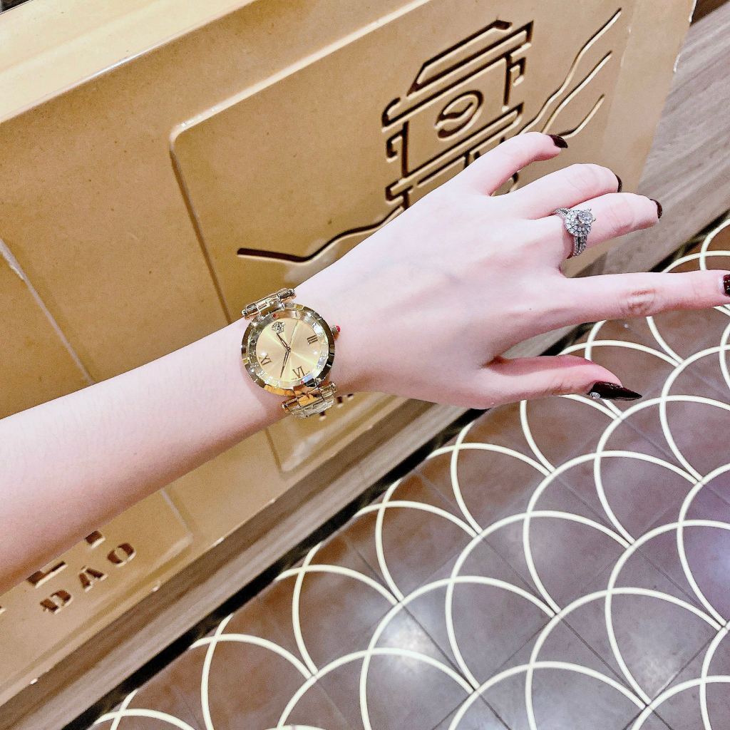 Đồng hồ đeo tay nữ, đồng hồ nữ VERSACE Re.vive mặt vàng gương màu vàng gold sang trọng, mặt vàng siêu sang