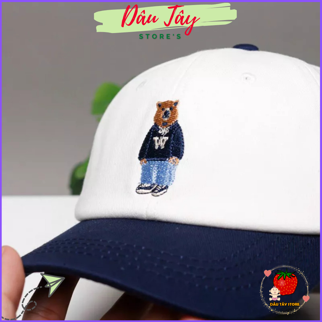 Mũ lưỡi trai thể thao thêu gấu cho bé trai bé gái màu trắng từ 3 đến 7 tuổi DT6268