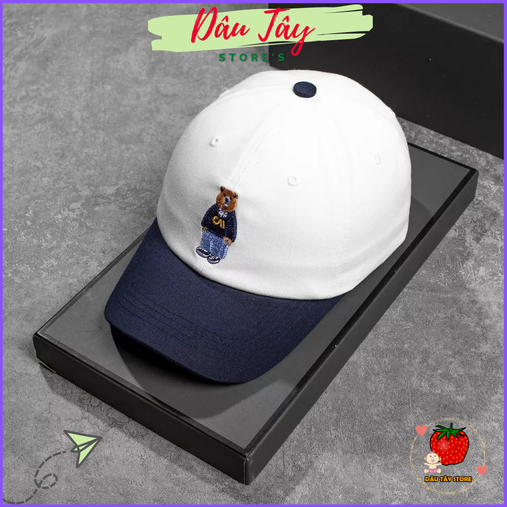 Mũ lưỡi trai thể thao thêu gấu cho bé trai bé gái màu trắng từ 3 đến 7 tuổi DT6268