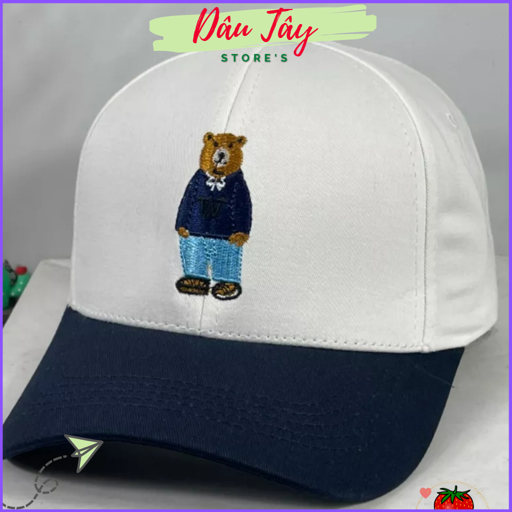 Mũ lưỡi trai thể thao thêu gấu cho bé trai bé gái màu trắng từ 3 đến 7 tuổi DT6268
