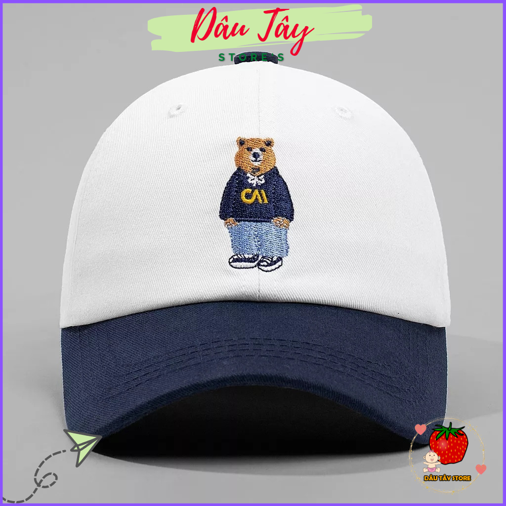 Mũ lưỡi trai thể thao thêu gấu cho bé trai bé gái màu trắng từ 3 đến 7 tuổi DT6268