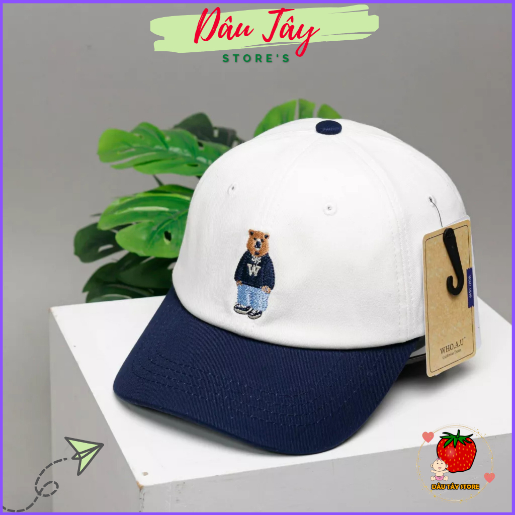 Mũ lưỡi trai thể thao thêu gấu cho bé trai bé gái màu trắng từ 3 đến 7 tuổi DT6268