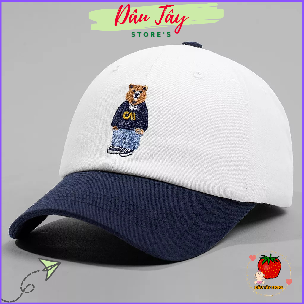 Mũ lưỡi trai thể thao thêu gấu cho bé trai bé gái màu trắng từ 3 đến 7 tuổi DT6268