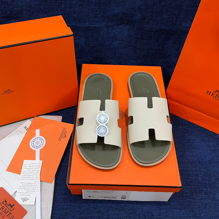 Dép lê quai ngang Hermes Be đế gỗ Xanh rêu da bò LA on web fullbox bill thẻ phụ kiện