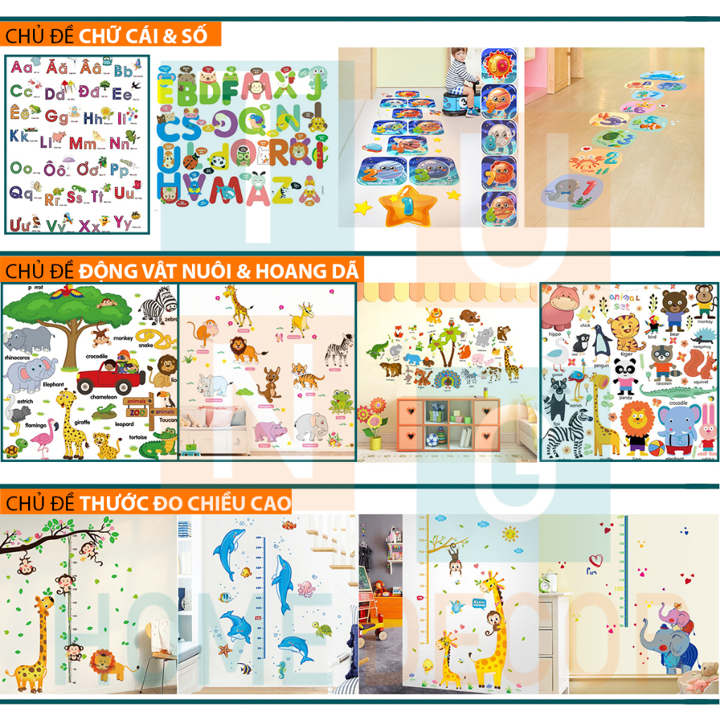 Decal dán tường Hình Các Con Vật Dán Tường Cho Bé . Đề can dán tường trang trí phòng ngủ