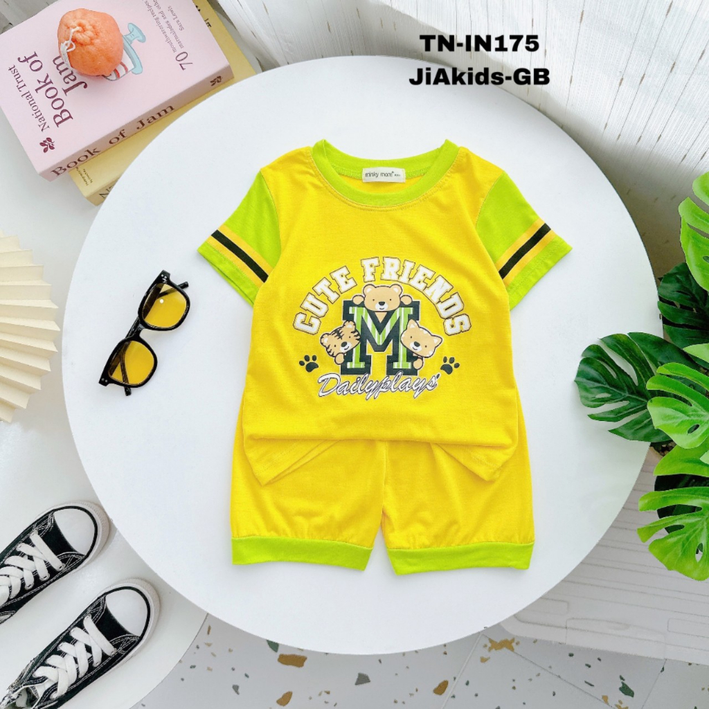Bộ Cộc Tay THUN LẠNH MINKY MOM In Hình Phong Cách Thể Thao Cho Bé Đi Học Đi Chơi 10-27 ký