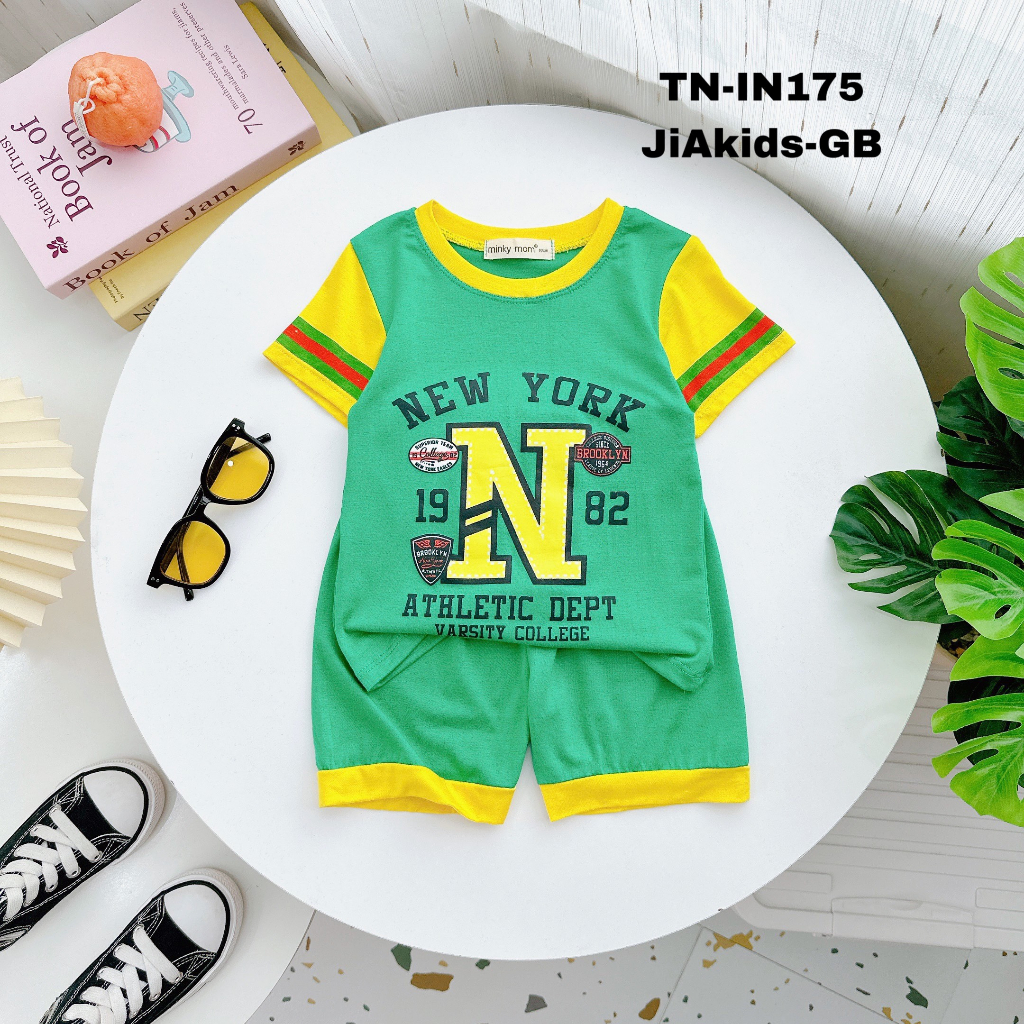 Bộ Cộc Tay THUN LẠNH MINKY MOM In Hình Phong Cách Thể Thao Cho Bé Đi Học Đi Chơi 10-27 ký