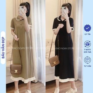 Đầm váy bầu công sở mùa hè dáng suông chất mềm mát - đầm bầu xinh mặc đi làm đi chơi đều đẹp freesize