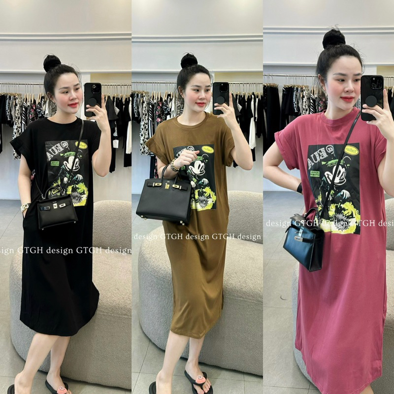 Váy xuông cottong in hình mickey tiểu thư mềm mát