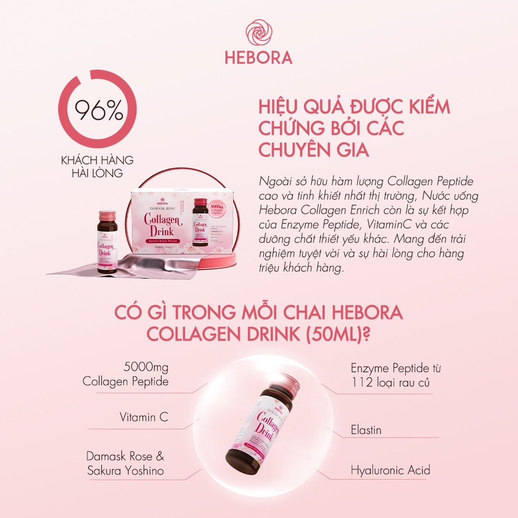 [Hebora Chính Hãng] Nước Uống Hebora Collagen Drink 50ml Set 10 Lọ