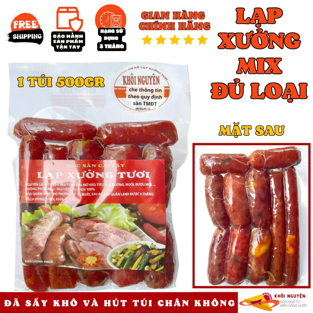 Lạp xưởng, lạp xưởng tươi túi mix đủ loại 500gr