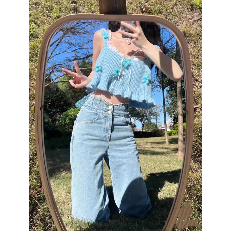 Áo 2 dây croptop hoa nổi DA624