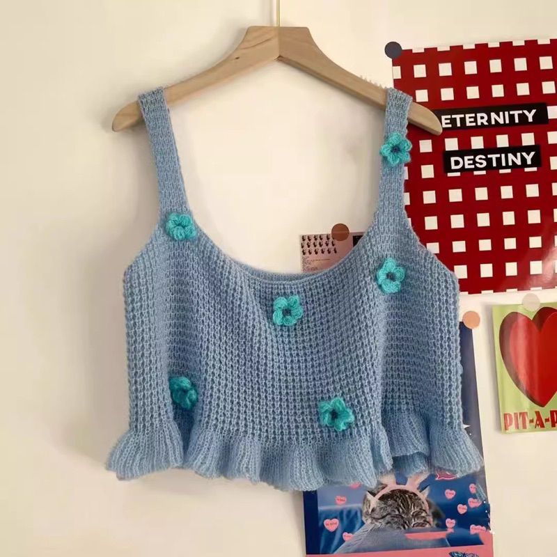 Áo 2 dây croptop hoa nổi DA624