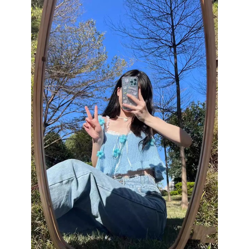 Áo 2 dây croptop hoa nổi DA624