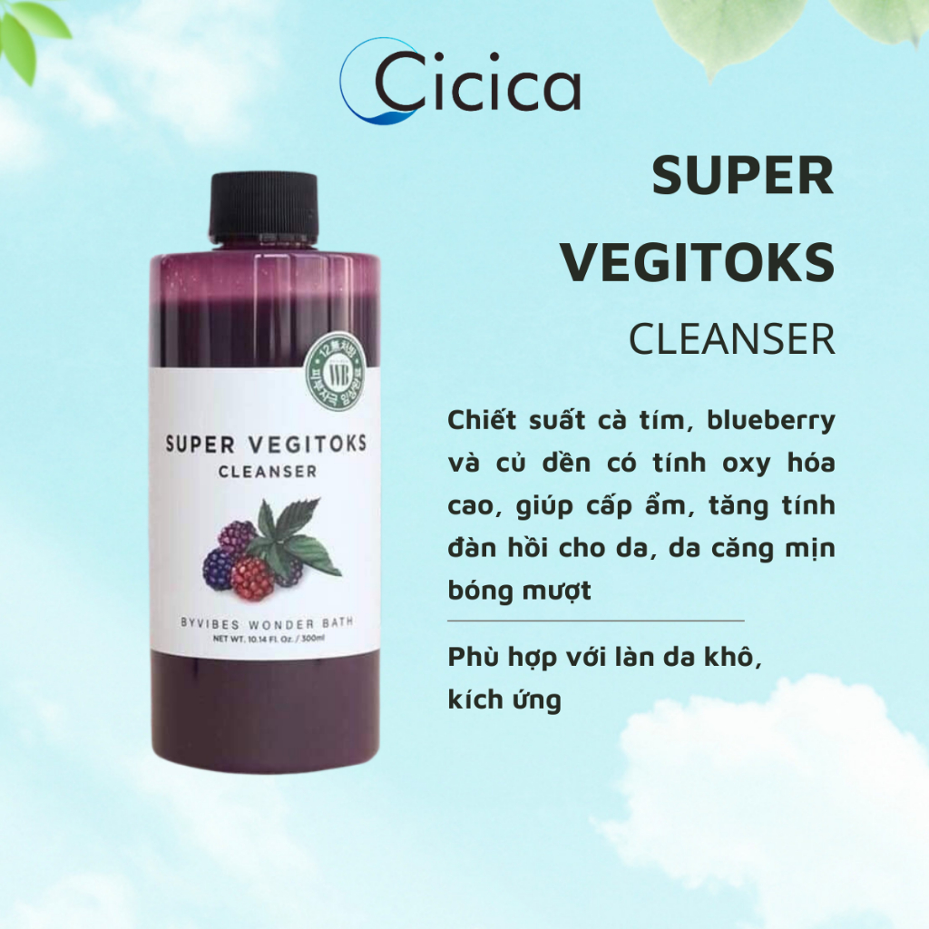 Sữa rửa mặt thải độc rau củ Wonder Bath Super Vegitoks Cleanser chiết xuất thiên nhiên 300ml