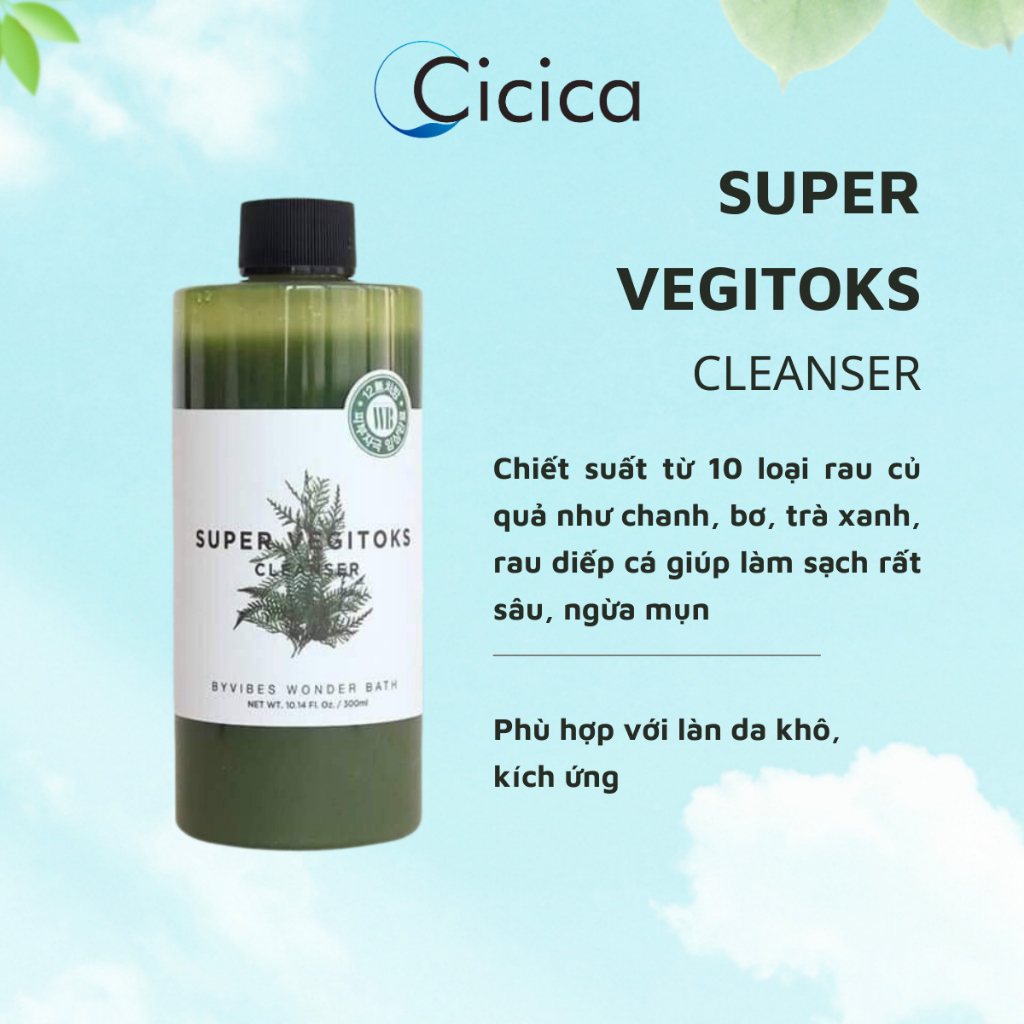 Sữa rửa mặt thải độc rau củ Wonder Bath Super Vegitoks Cleanser chiết xuất thiên nhiên 300ml