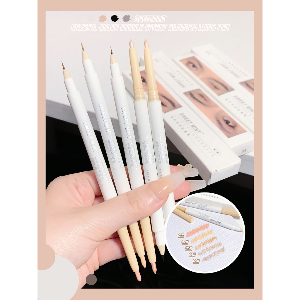 Bút kẻ bọng mắt 2 đầu 2in1 SWEET MINT nét mảnh chống thấm nước Lying Silkworm Pen