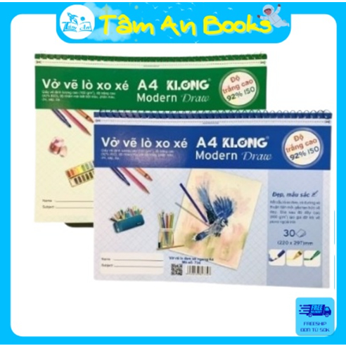 Vở tập vẽ A3/ A4 KLong/ Takeyo, vở mỹ thuật dán gáy/ gáy lò xo giấy dày mịn chống mỏi mắt- Tâm An Books