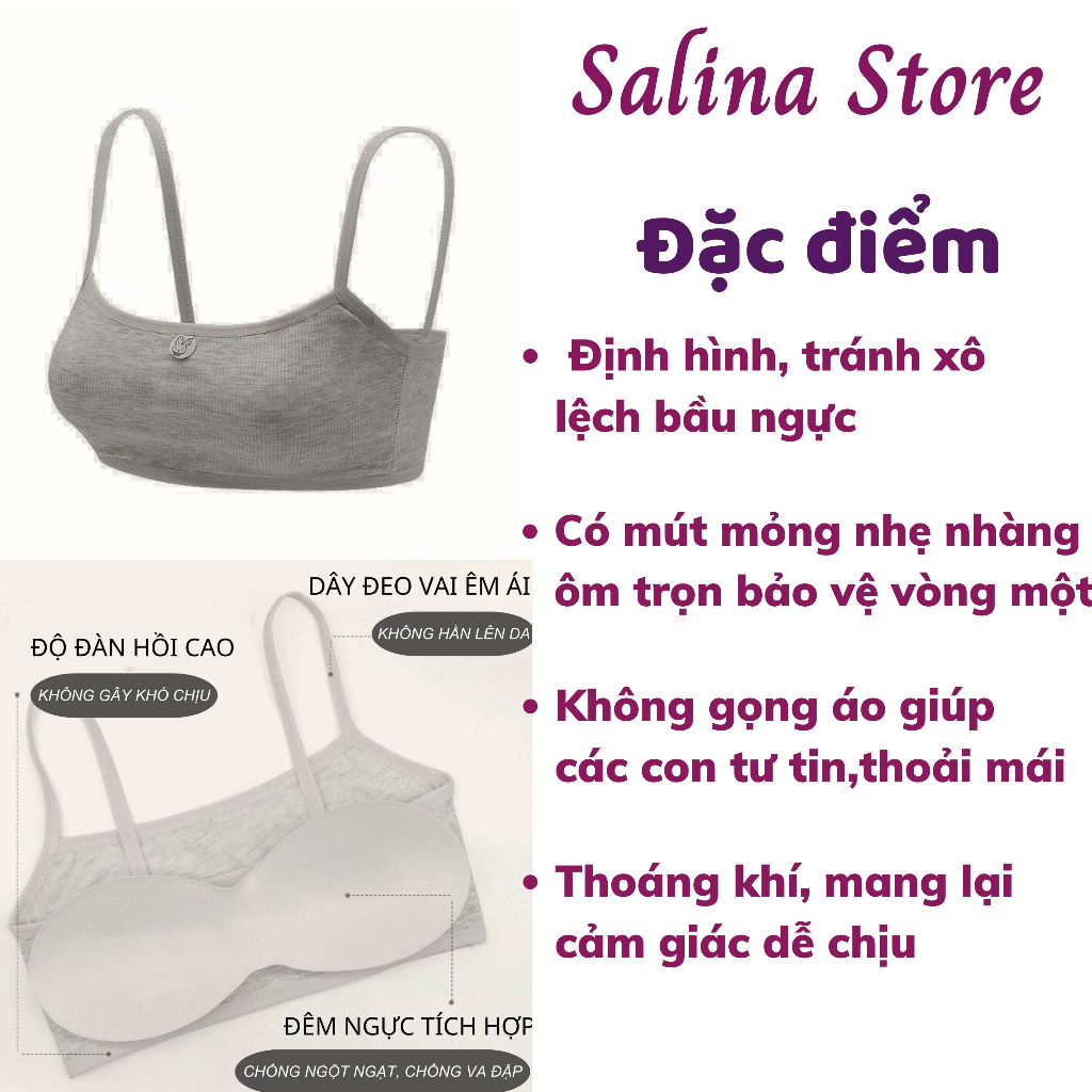 Áo bra hai dây thể thao học sinh, áo lá dành cho bé tuổi dậy thì có miếng đệm coton  SALINA STOREE