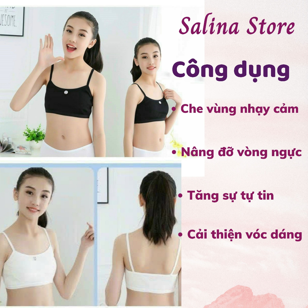 Áo bra hai dây thể thao học sinh, áo lá dành cho bé tuổi dậy thì có miếng đệm coton  SALINA STOREE