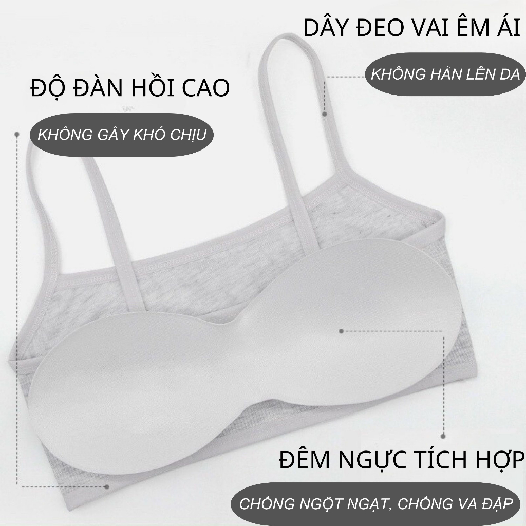 Áo bra hai dây thể thao học sinh, áo lá dành cho bé tuổi dậy thì có miếng đệm coton  SALINA STOREE