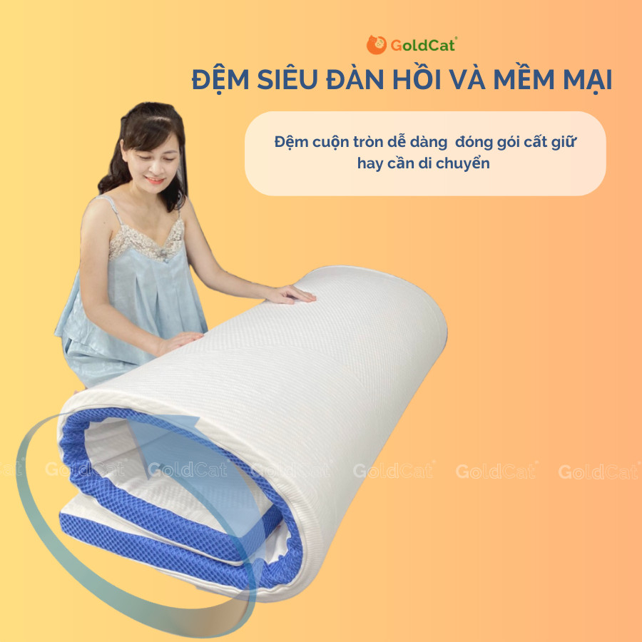 [Mã BMLT200 giảm đến 200K đơn 499K] Đệm Cao Su Non Cao Cấp GoldCat Độ Dày 5cm-10cm, Nâng Đỡ Vượt Trội, Thông Thoáng 10cm