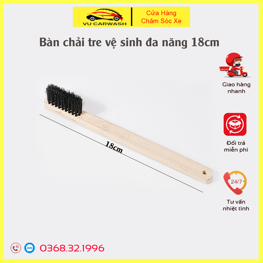 Bàn Chải Đa Năng Vệ Sinh Khoang Máy - Nội Thất Ô Tô Xe Máy Cán Tre dài 18cm