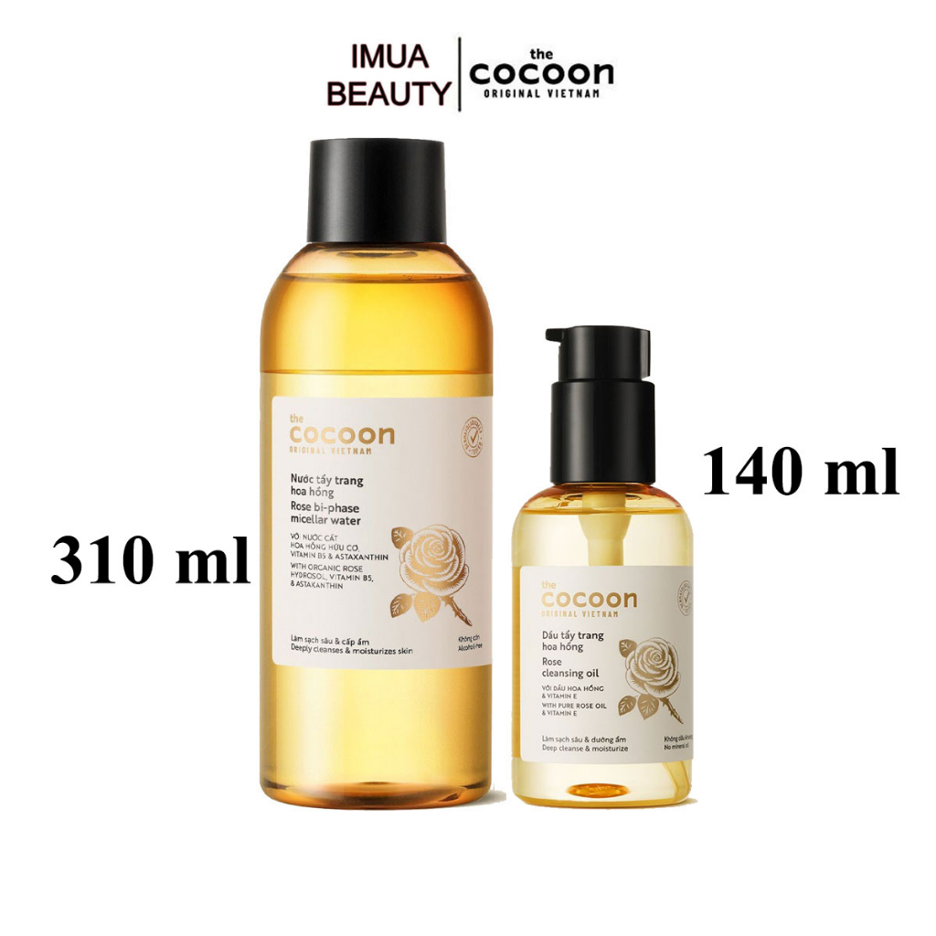 Combo Nước tẩy trang hoa hồng cocoon 500ml + Dầu tẩy trang hoa hồng cocoon 140ml