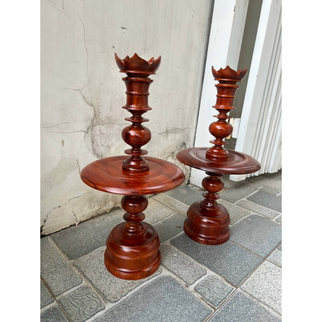 Cặp chân đèn thờ gỗ tràm đặt bàn gia tiên ,chân đèn gỗ cao 40-50-60 cm