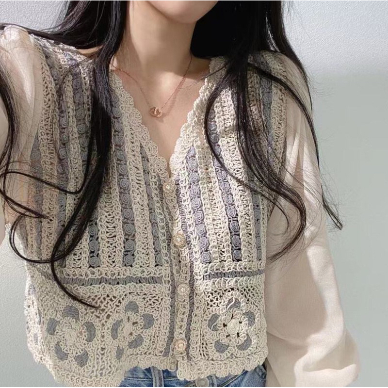 Áo sơ mi đan sợi croptop dài tay DA625