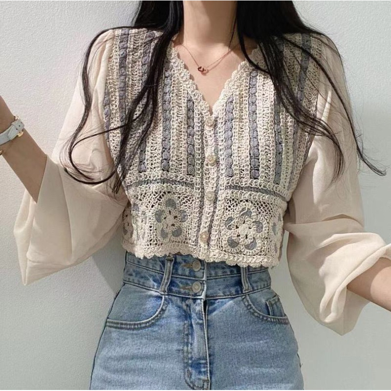 Áo sơ mi đan sợi croptop dài tay DA625