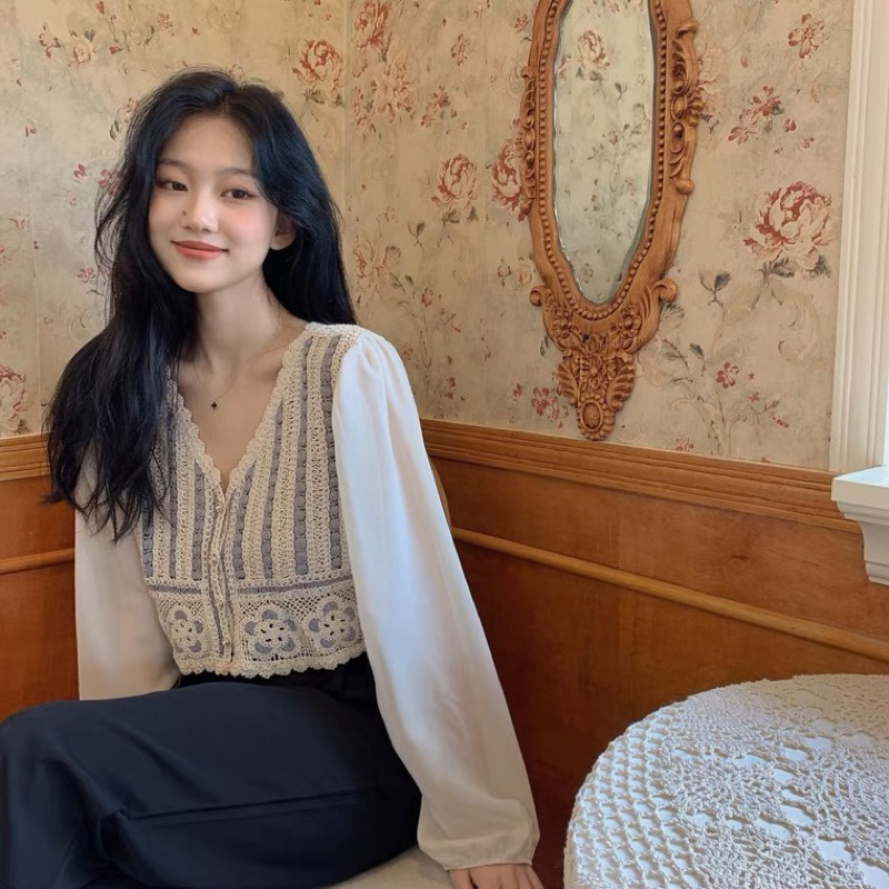 Áo sơ mi đan sợi croptop dài tay DA625