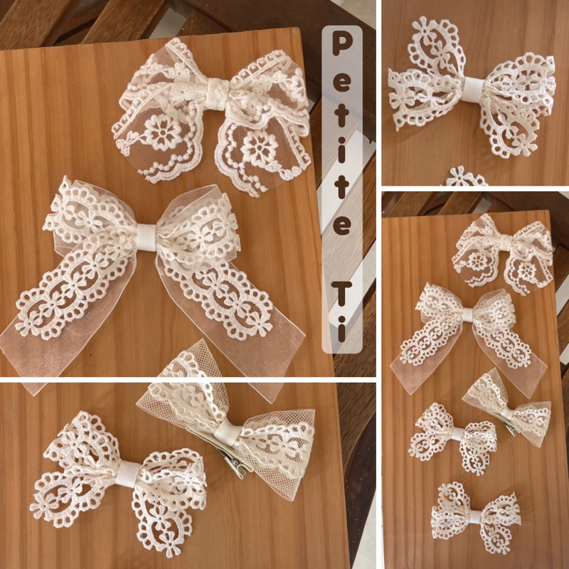 Mẫu nơ ren trắng 3 - Kem - Kẹp - Băng đô cài (Bờm) - Băng đô thun - Turban - Cho bé gái mới sinh tới 3 tuổi