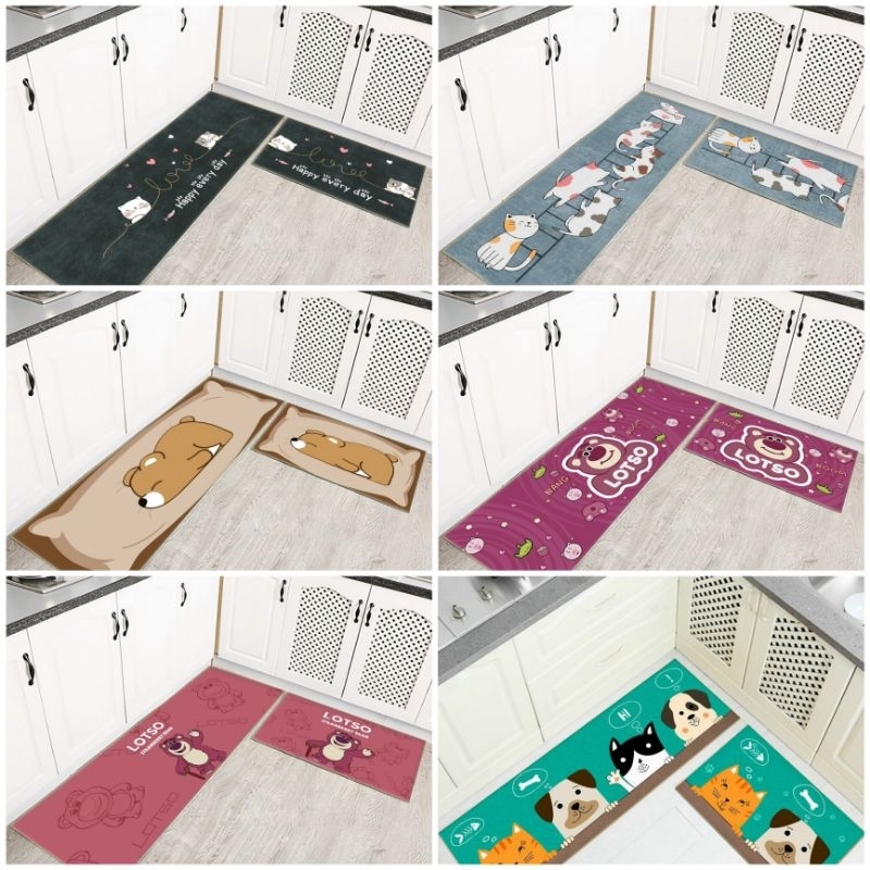 Bộ 2 thảm bếp nỉ 5D chống trượt, thảm chân 40x60 và 40x120, trang trí nhà cửa, thảm chùi chân