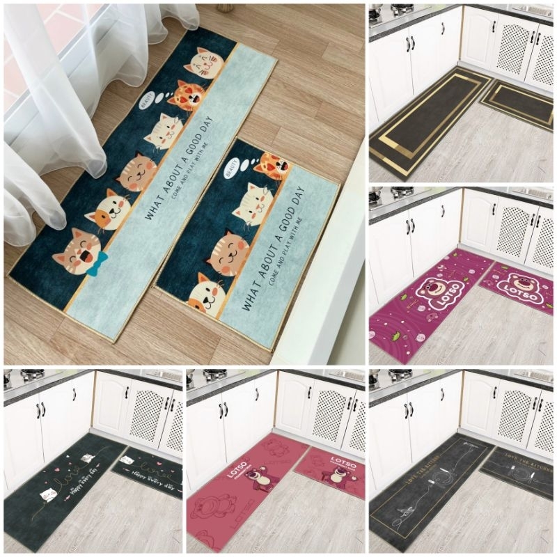 Bộ 2 thảm bếp nỉ 5D chống trượt, thảm chân 40x60 và 40x120, trang trí nhà cửa, thảm chùi chân