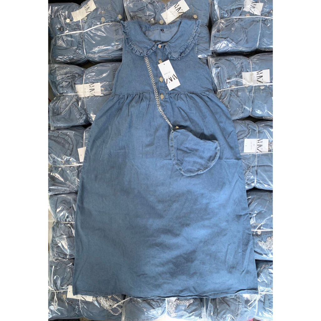 Đầm Váy Jean bò Zara dáng babydoll xinh xắn đáng yêu kèm túi xách hình tim
