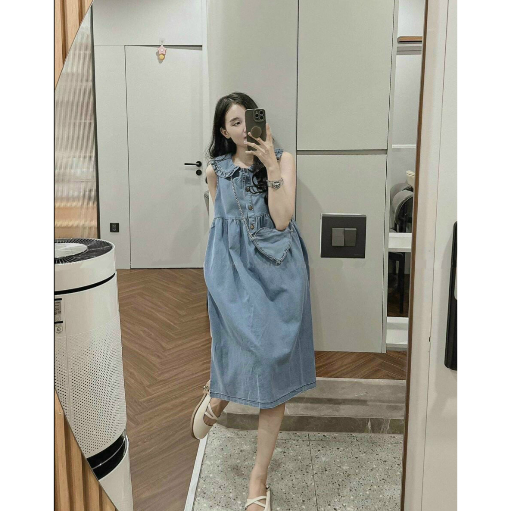 Đầm Váy Jean bò Zara dáng babydoll xinh xắn đáng yêu kèm túi xách hình tim