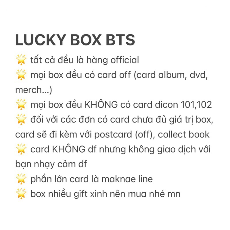 LUCKY BOX BTS CARD OFF