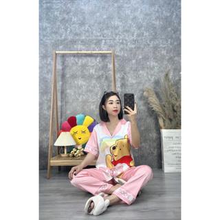 Đồ bộ nữ mặc nhà pijama chất liệu lụa xước ánh kim  cao cấp tay ngắn quần dài SP0020