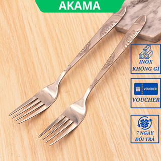 Dĩa ăn hoa quả, nĩa ăn trái cây, inox không gỉ, cán in hoa, bền đẹp sáng bóng