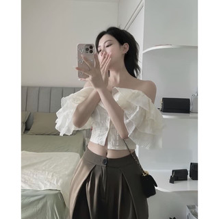 Áo trễ vai bèo voan(Đen/Be)