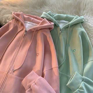 Áo Khoác Nỉ Thêu Chữ C Tay Phồng Nón 2 Lớp Chất Vải Nỉ Ngoại Rộng Unisex - Kiểu Áo Hoodie Thu Đông Có Khóa Kéo Zip