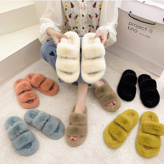 Dép xinh full lông quai ngang đế 2cm