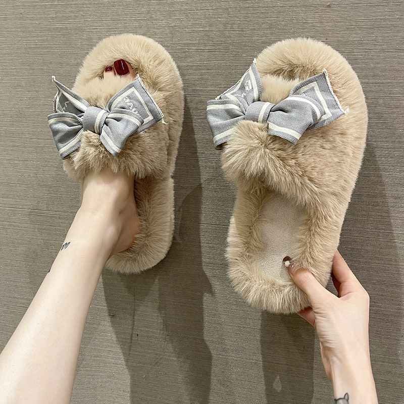 DÉP LÔNG NỮ ĐẾ CAO 2CM QUAI NGANG ĐÍNH NƠ VẢI XINH