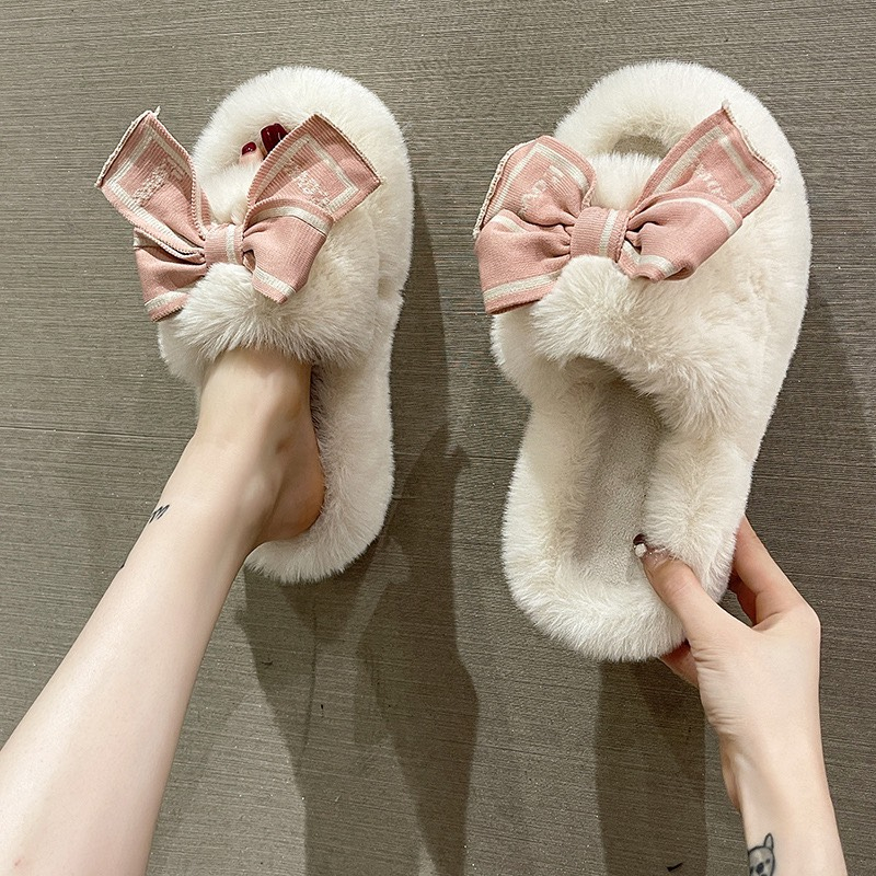 DÉP LÔNG NỮ ĐẾ CAO 2CM QUAI NGANG ĐÍNH NƠ VẢI XINH