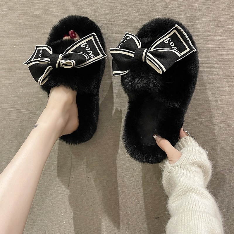 DÉP LÔNG NỮ ĐẾ CAO 2CM QUAI NGANG ĐÍNH NƠ VẢI XINH