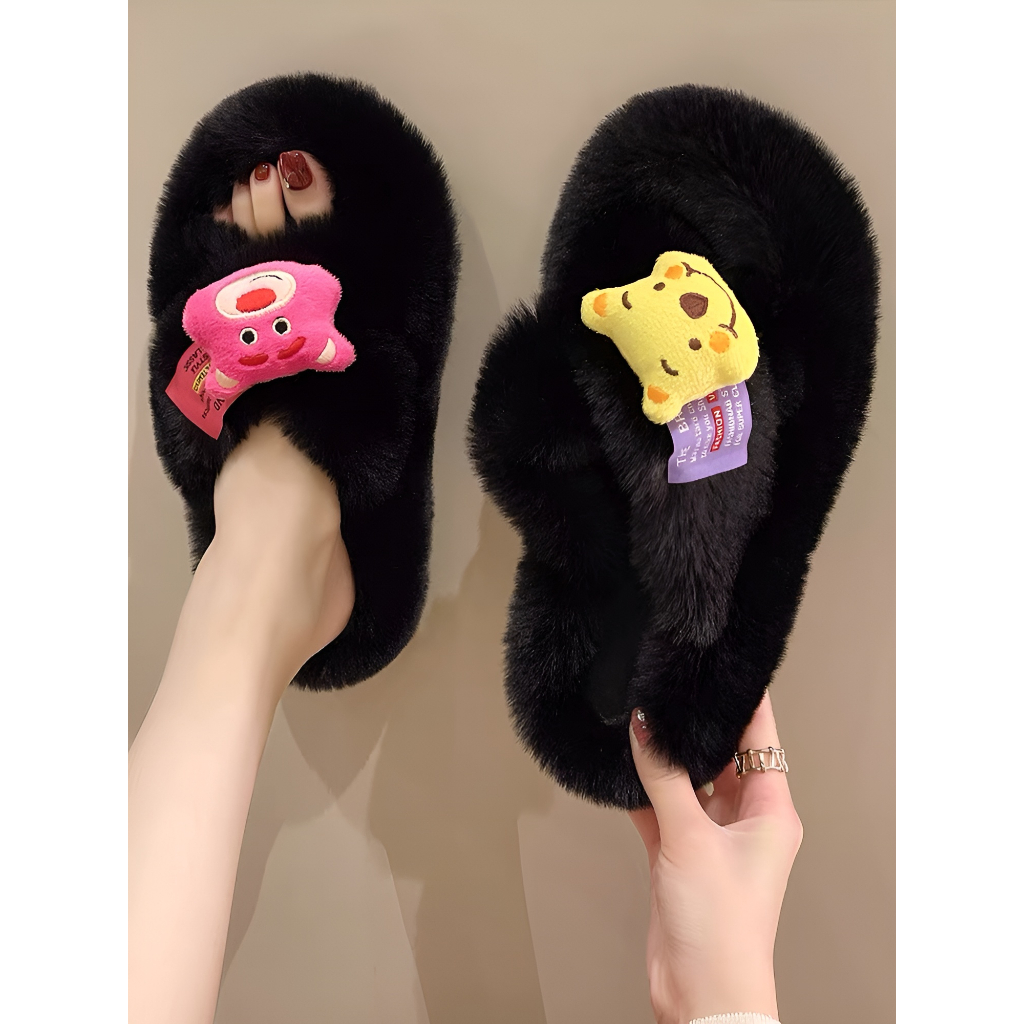 DÉP LÔNG CHÉO GẤU DÂU ĐẾ CAO 5CM - FROM CHUẨN HÀNG QUẢNG CHÂU