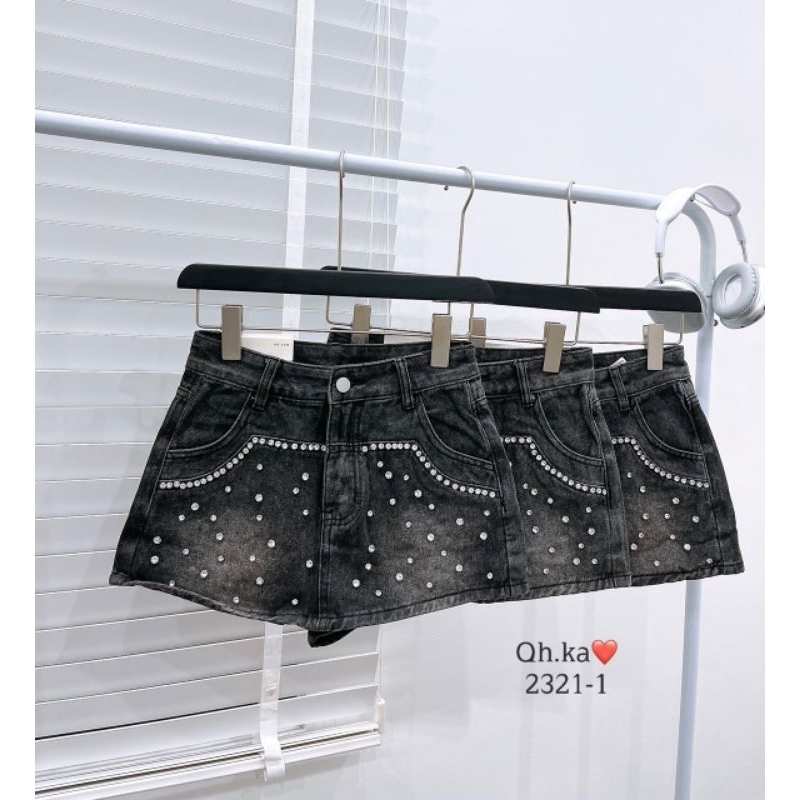 Quần sooc jeans giả váy đính hạt hàng QCL1