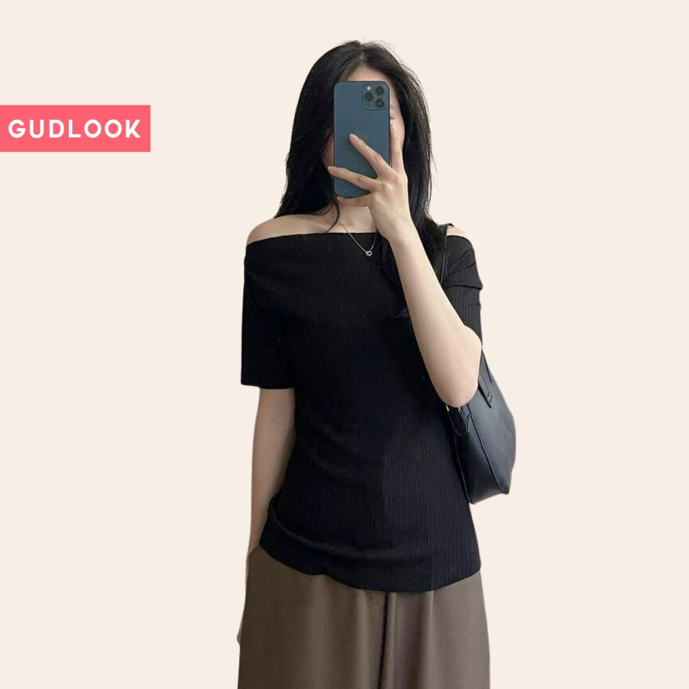 Áo Cộc Nữ Trễ Vai GUDLOOK Thun Tăm Mềm Mại Co Giãn Gam Màu Trẻ Trung