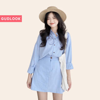 Set Chân Váy Chữ A Kèm Sơ Mi GUDLOOK Chất Đũi Mát 4 Màu Trẻ Trung